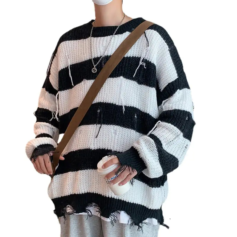 Ripped Fringe Striped Sweater